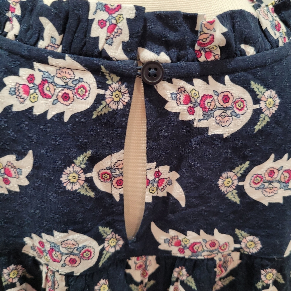 Loft size Large long sleeve navy blue pink paisley flower ladies blouse. - Picture 7 of 14